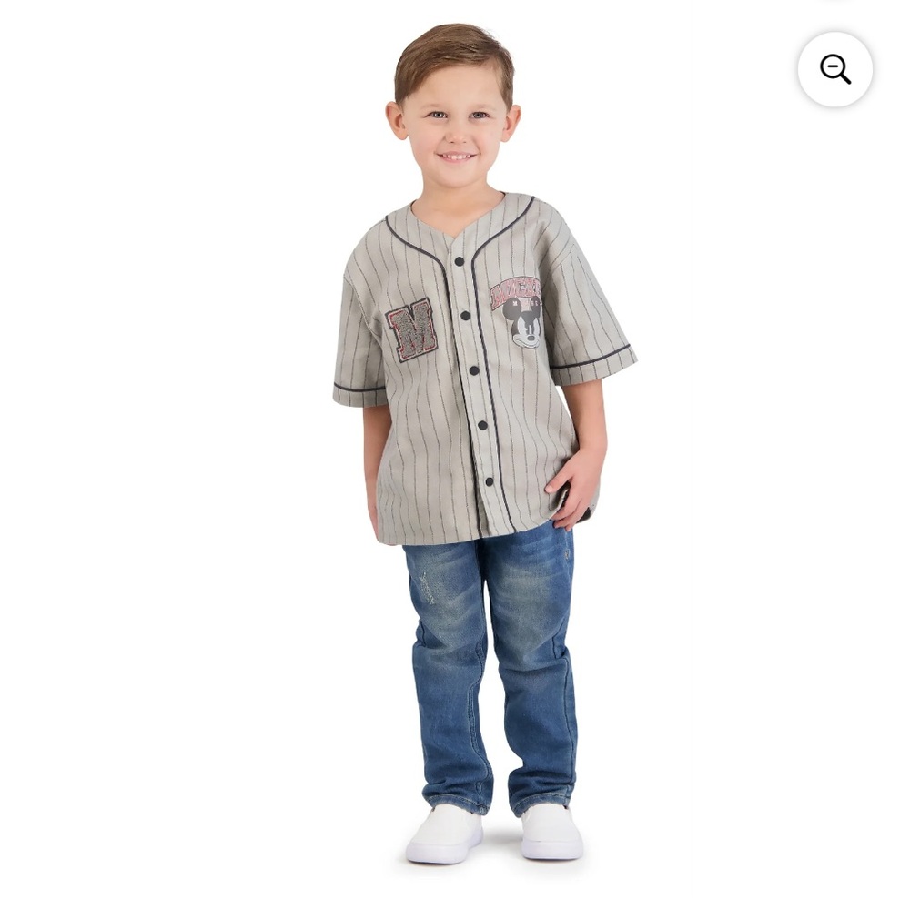 NWT Disney Gray and Black Mickey Mouse Button-Up baseball style shirt size 5t